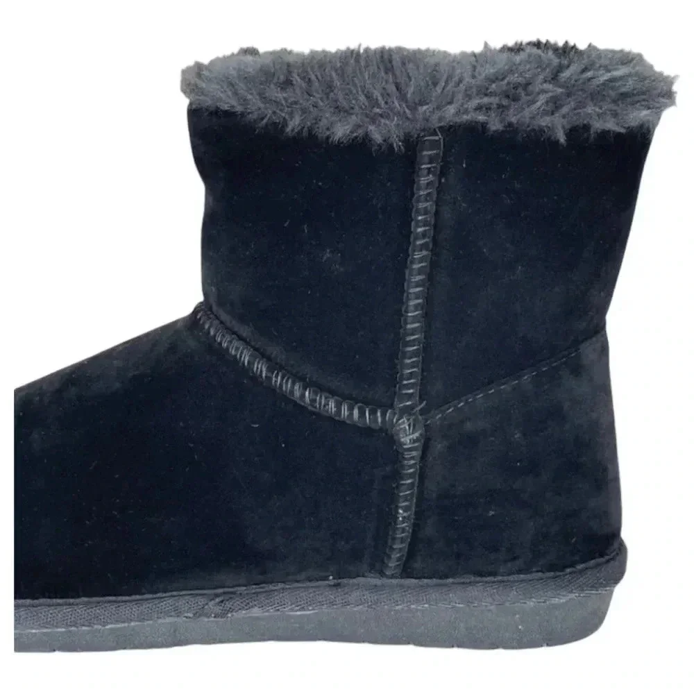 Sugar Polly Black Velvet Faux Fur Trim Womens Ankle Boots Size 6M